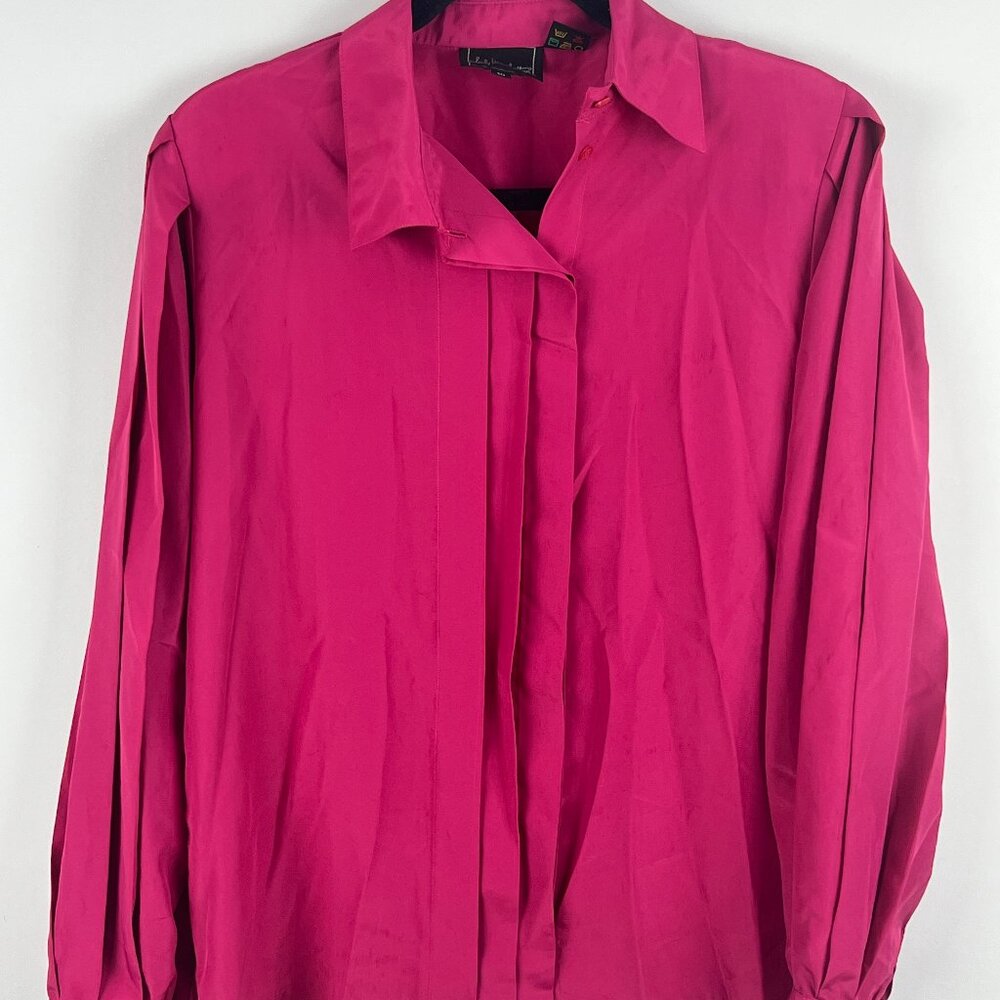 Lady Manhattan Top Blouse Size 10 Purple Long Sleeve Button Down Collared Polyes